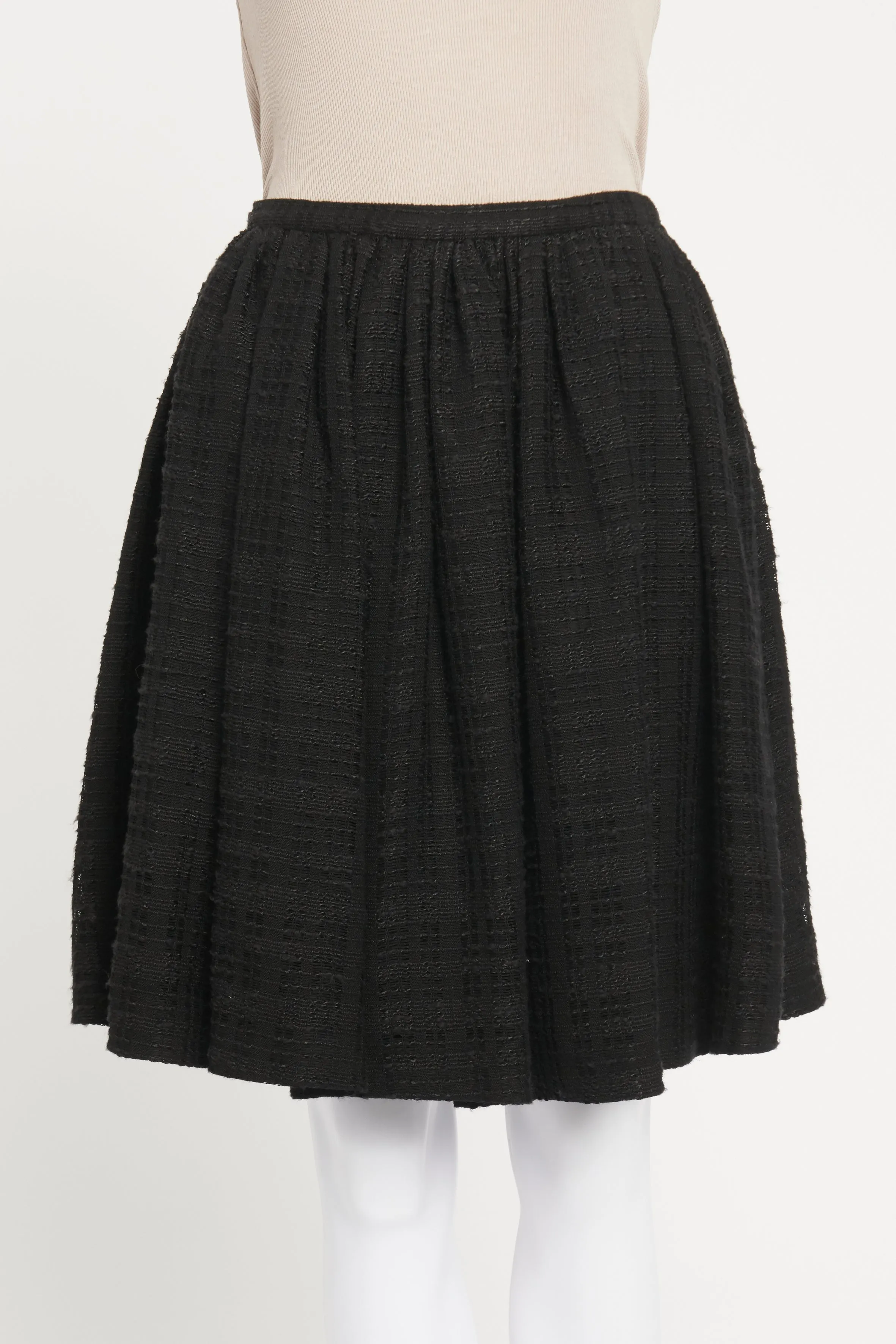 2011 Black Tweed Preowned Pleated Mini Skirt