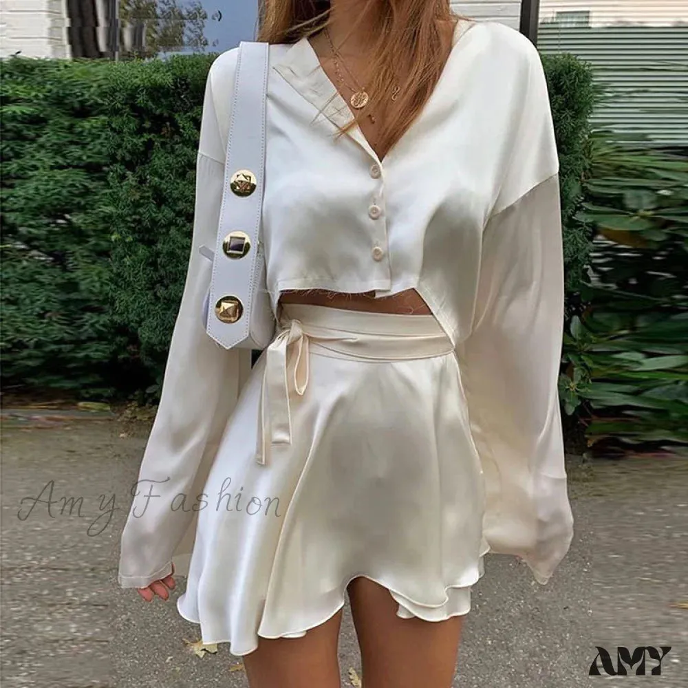 Amy Fashion - White Elegant Satin Skirts