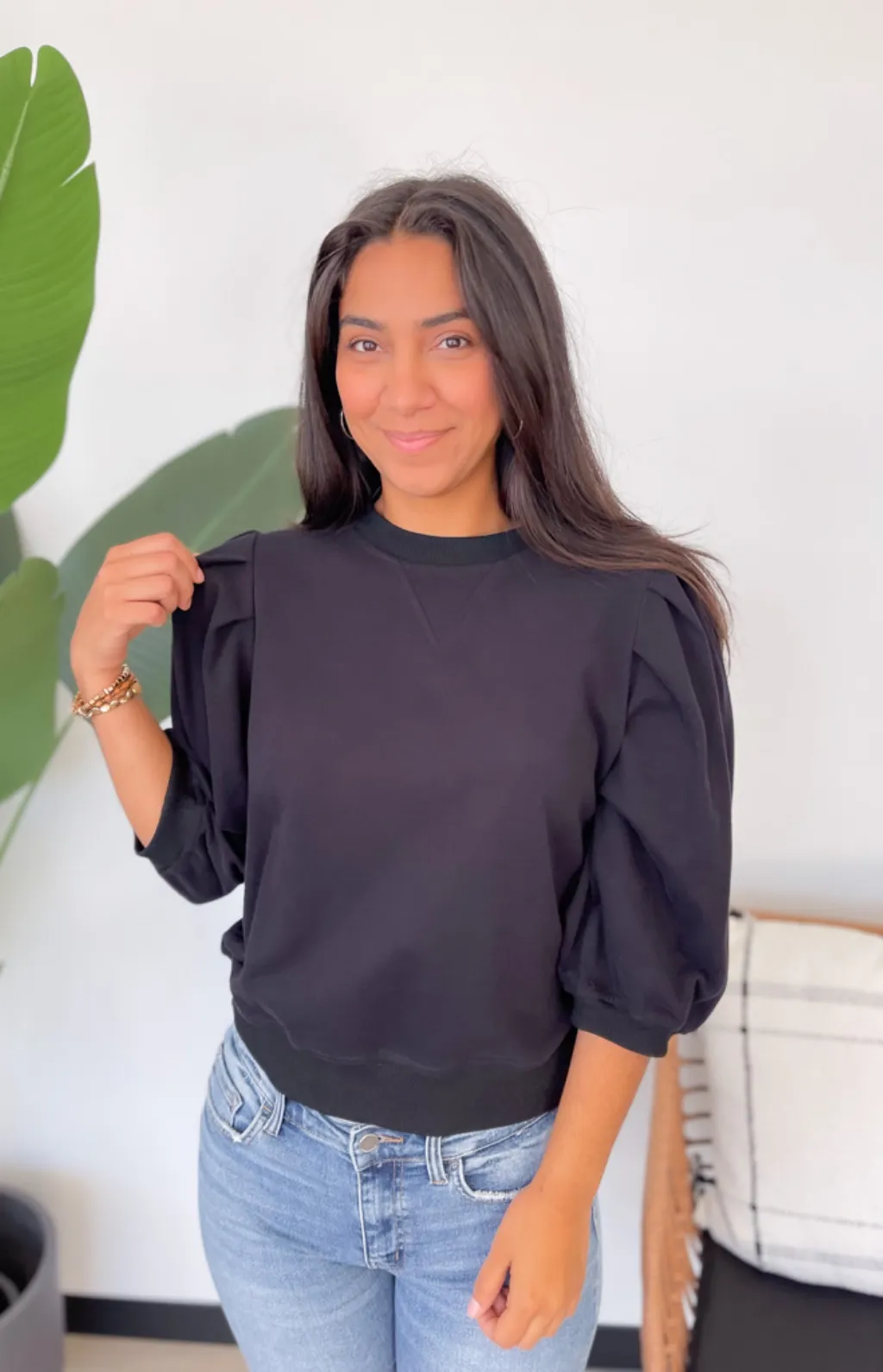 Angela Black Puff Sleeve Top