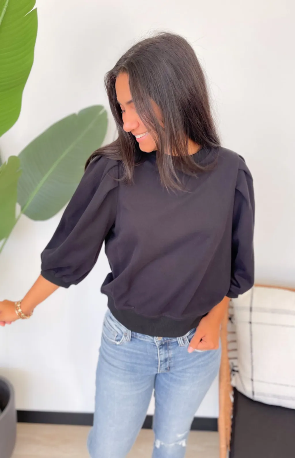 Angela Black Puff Sleeve Top