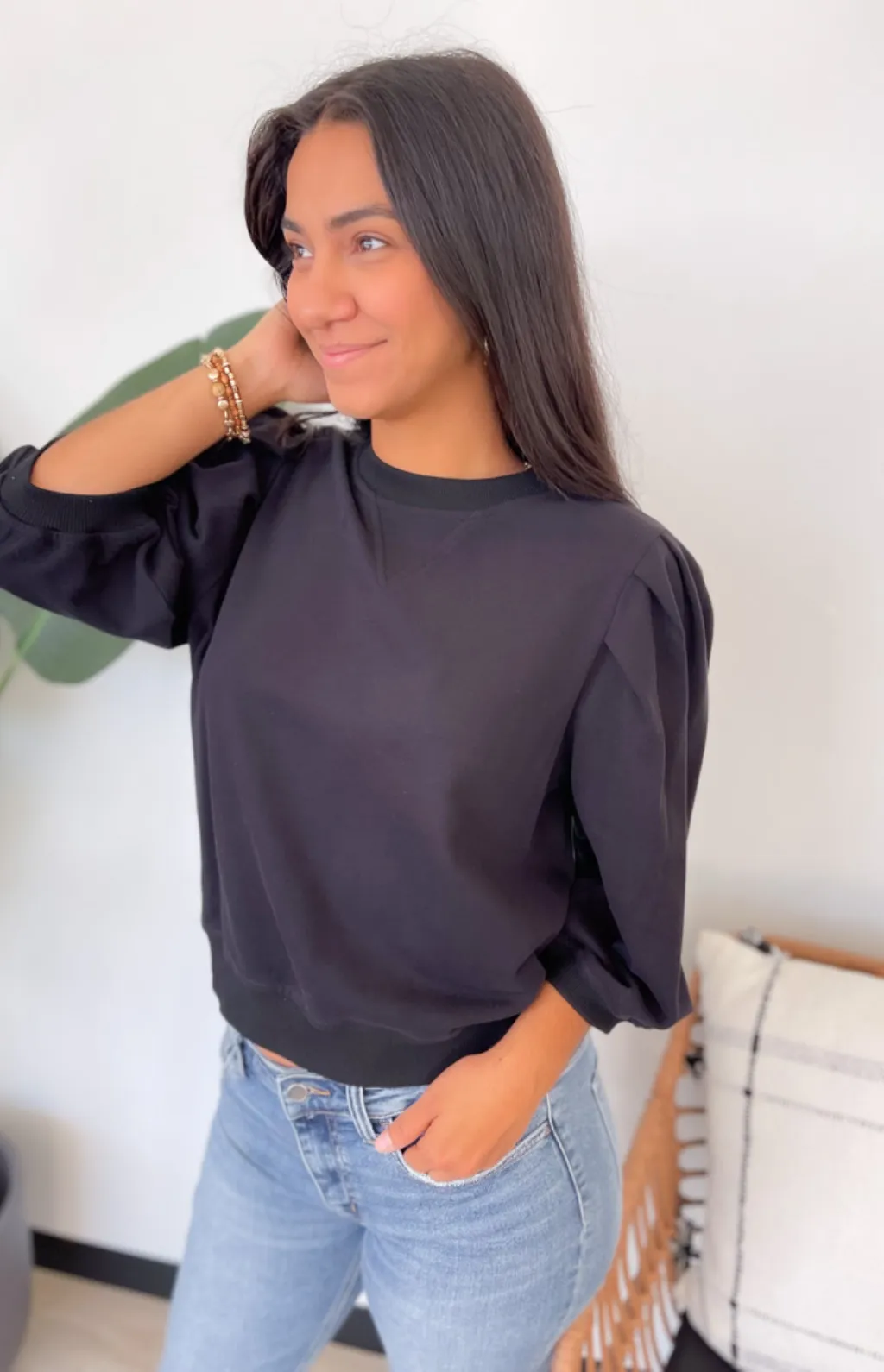 Angela Black Puff Sleeve Top