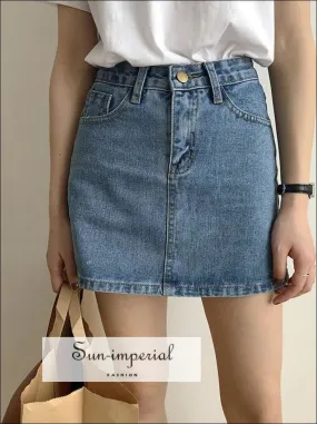 Basic Denim Mini A-line Skirt Washed High Waist Jeans Skirts