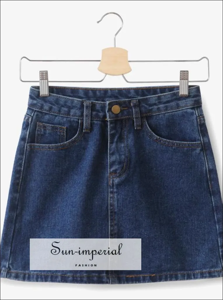 Basic Denim Mini A-line Skirt Washed High Waist Jeans Skirts