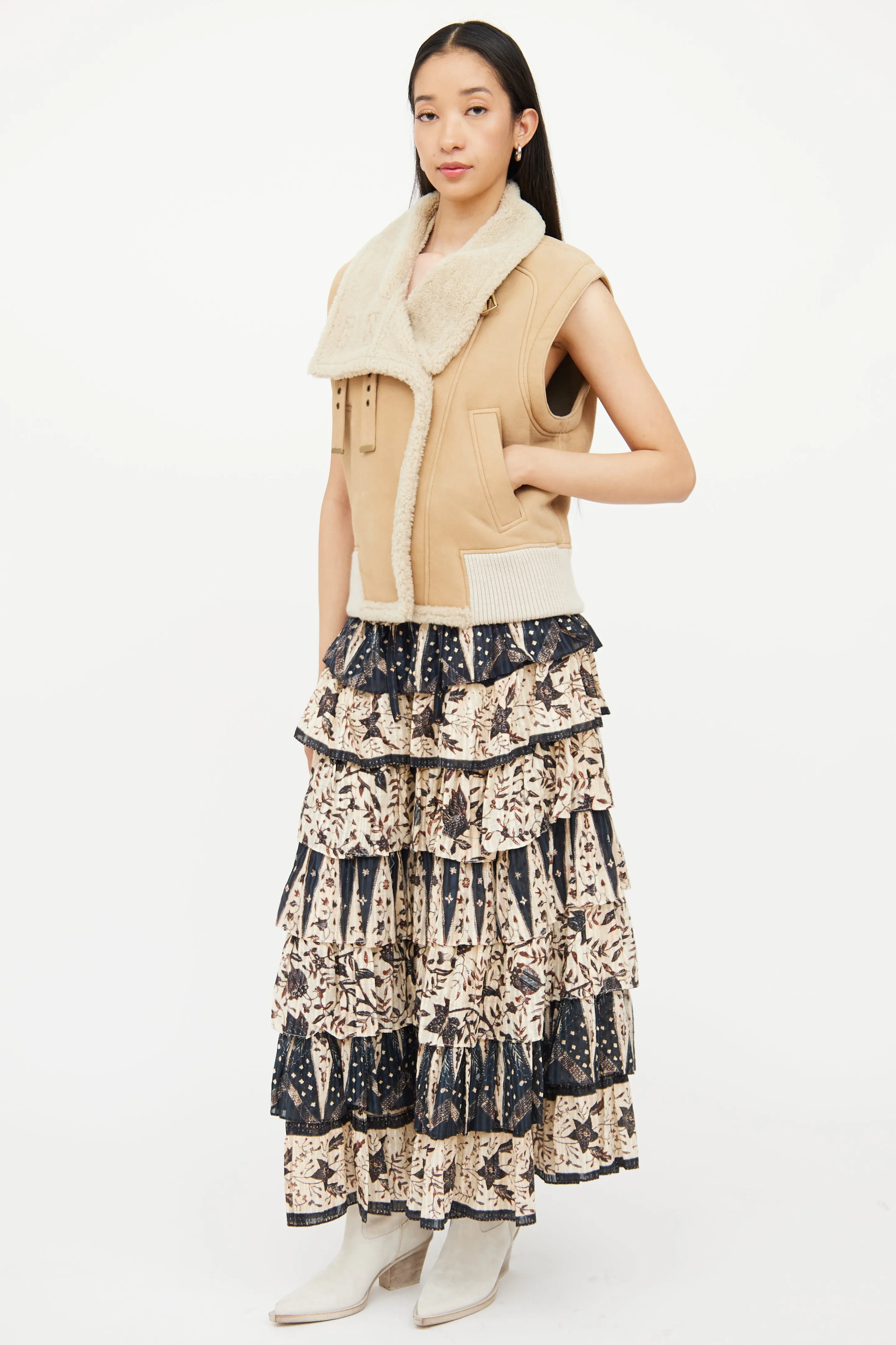 Beige & Multi Ruffle Margot Skirt