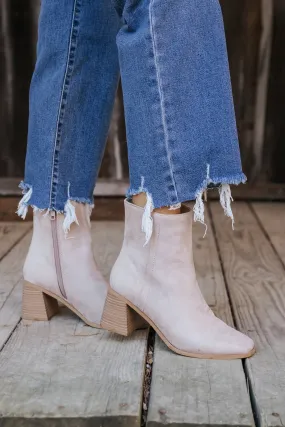 Beige Faux Suede Heeled Ankle Booties