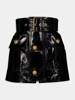 Belted Patent Leather Mini Skirt