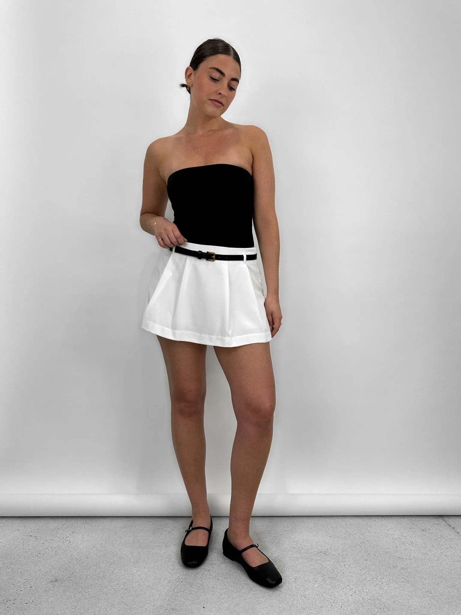 Belted Pleated Micro Mini Skort