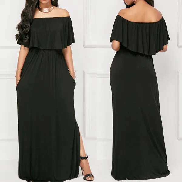 Bewitching Black off the Shoulder Flowy Maxi Dress - Black