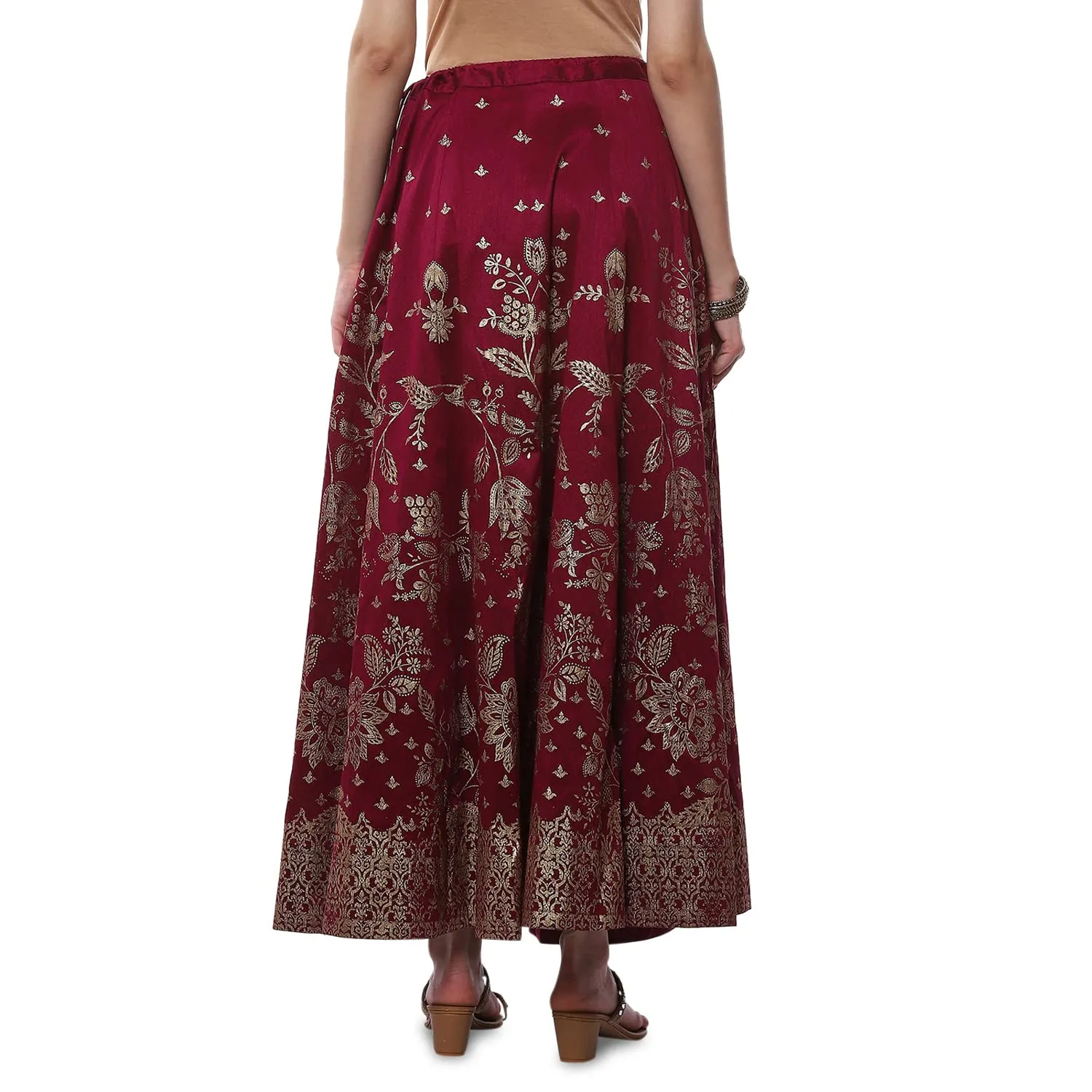 BIBA Women Printed Flared Mix and Match(SKIRTS/T18786_Plum_XL)