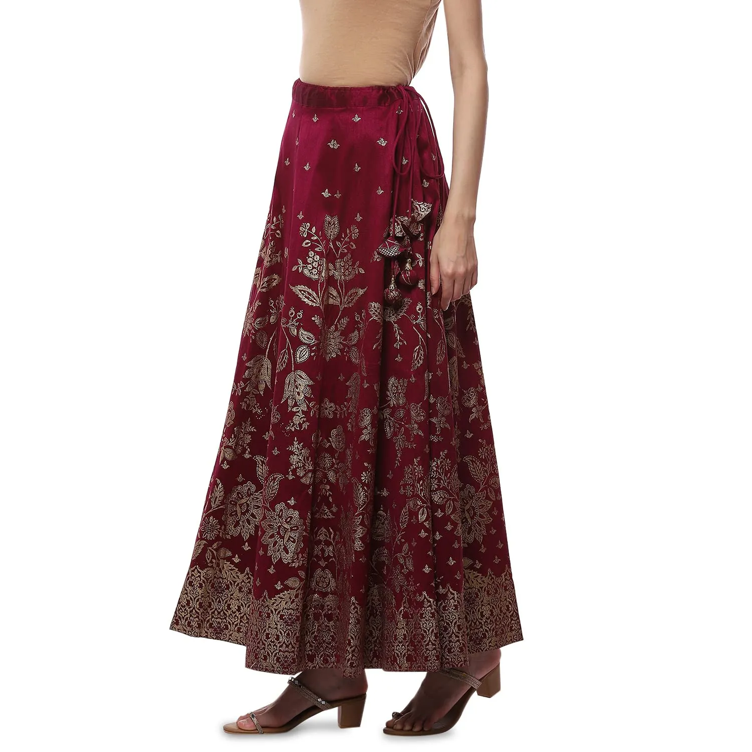 BIBA Women Printed Flared Mix and Match(SKIRTS/T18786_Plum_XL)