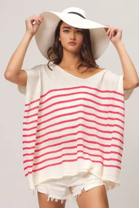 BiBi V Neck Striped Short Sleeve Top