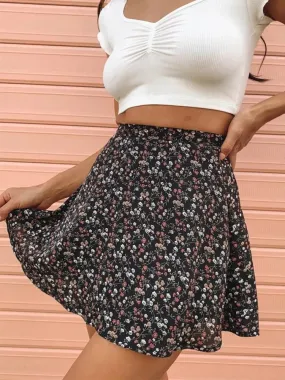 Boho Floral High Waist Pleated Beach Frills Mini Skirt