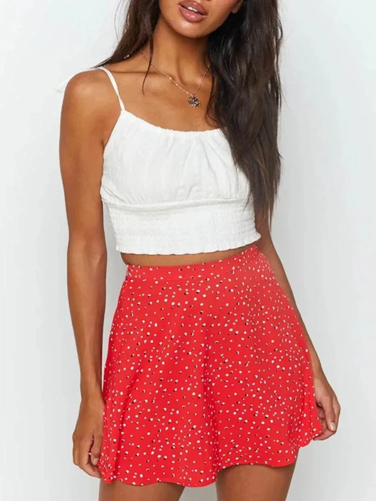 Boho Floral High Waist Pleated Beach Frills Mini Skirt