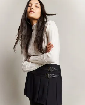 Box Pleat Mini Skort W/ Double Belt