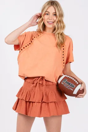 Burnt Orange Washed Cotton Gauze Ruffle Skort