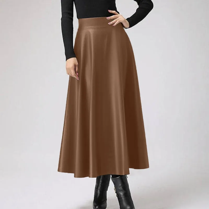 Celmia 2023 Autumn PU Leather Midi Skirts Women Elegant OL High Waist Party Skirt Fashion Office Lady Solid Jupe Street Faldas