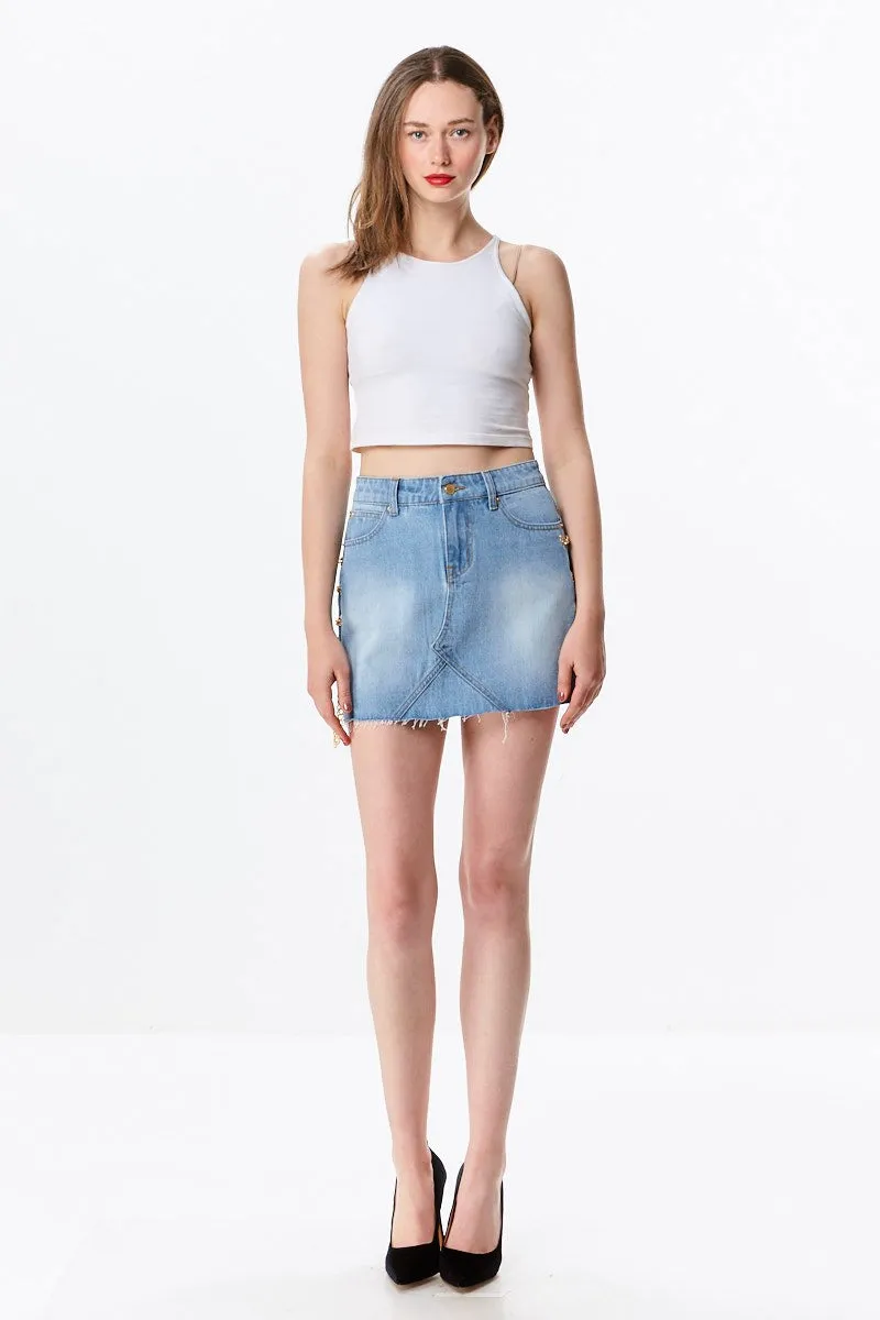 Chain Detail Denim Mini Skirt