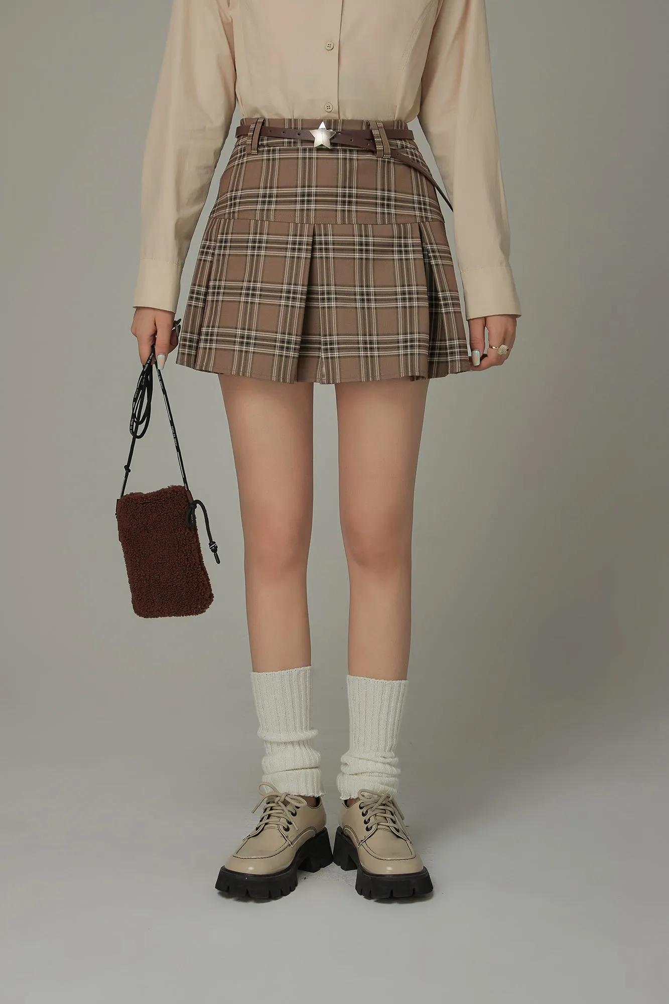 Check Pleated Preppy Mini Skirt