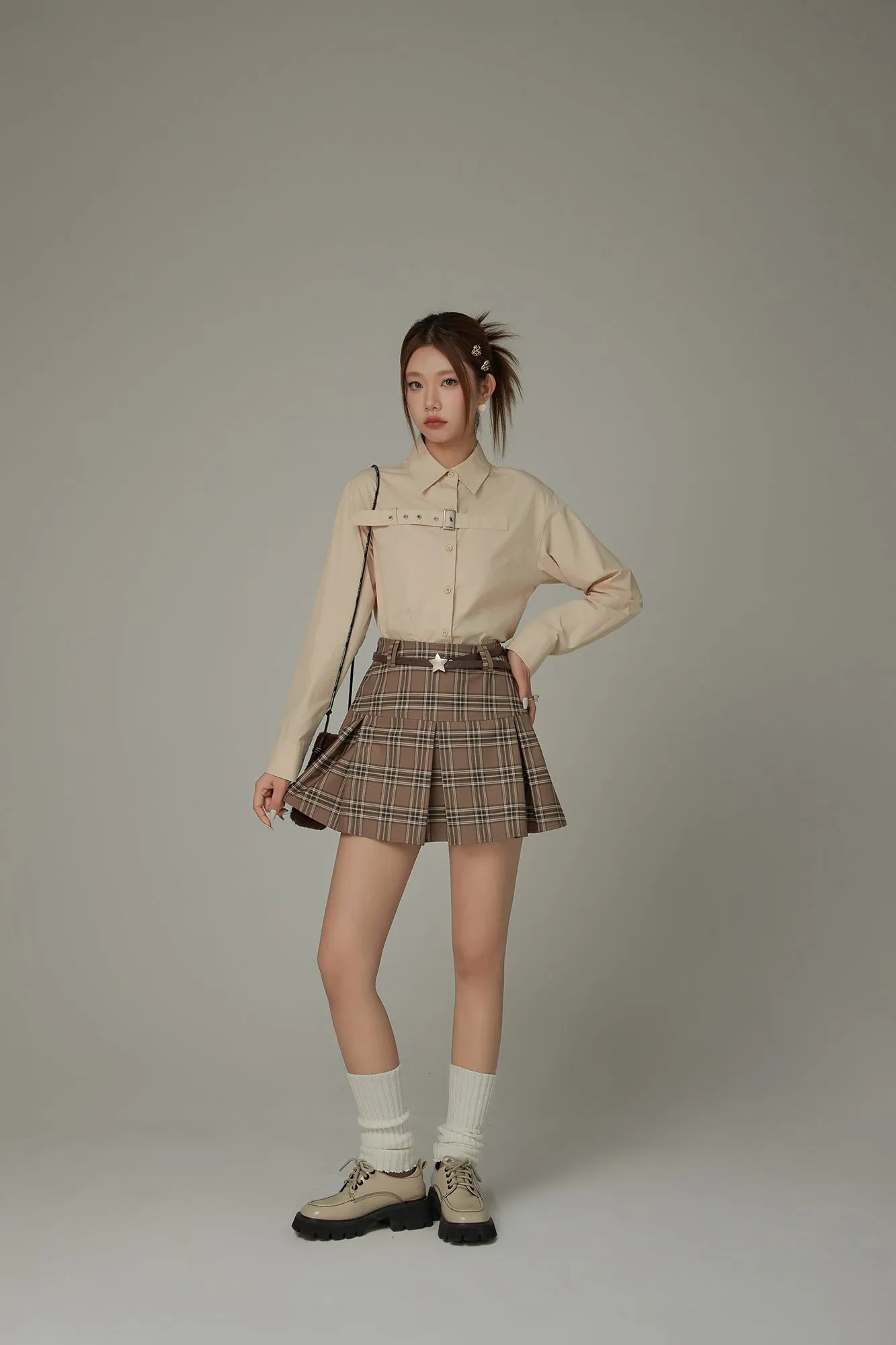 Check Pleated Preppy Mini Skirt