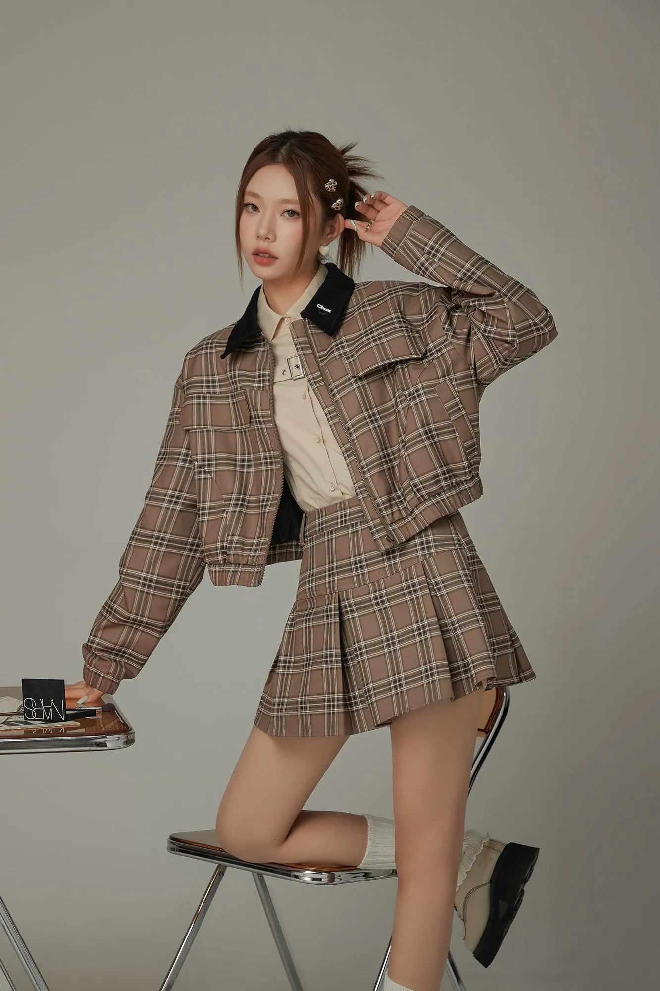 Check Pleated Preppy Mini Skirt