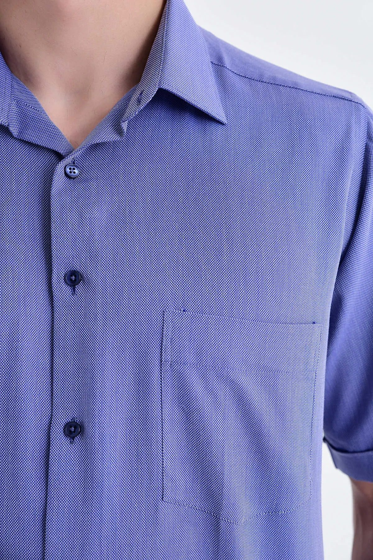 Classic Fit Short Sleeve Cotton Blue Dress Shirt