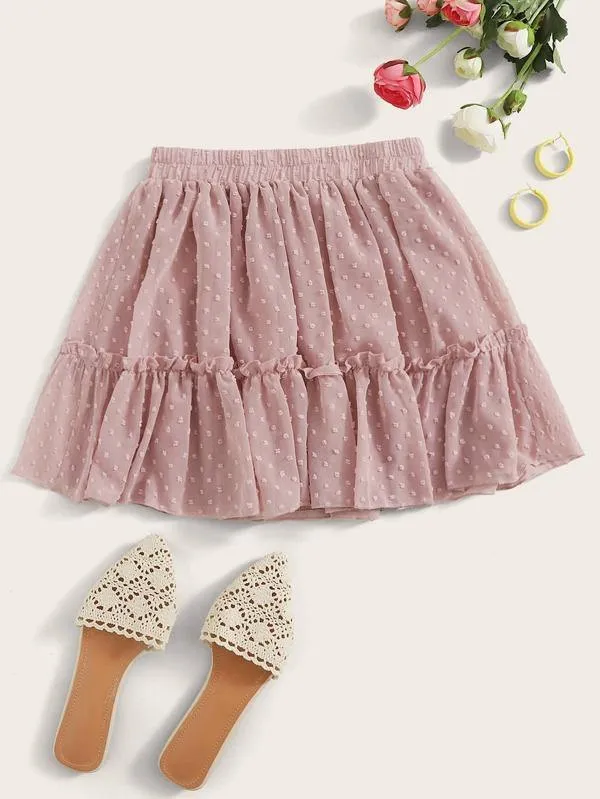 Clip Dot Ruffled Mini Skirt