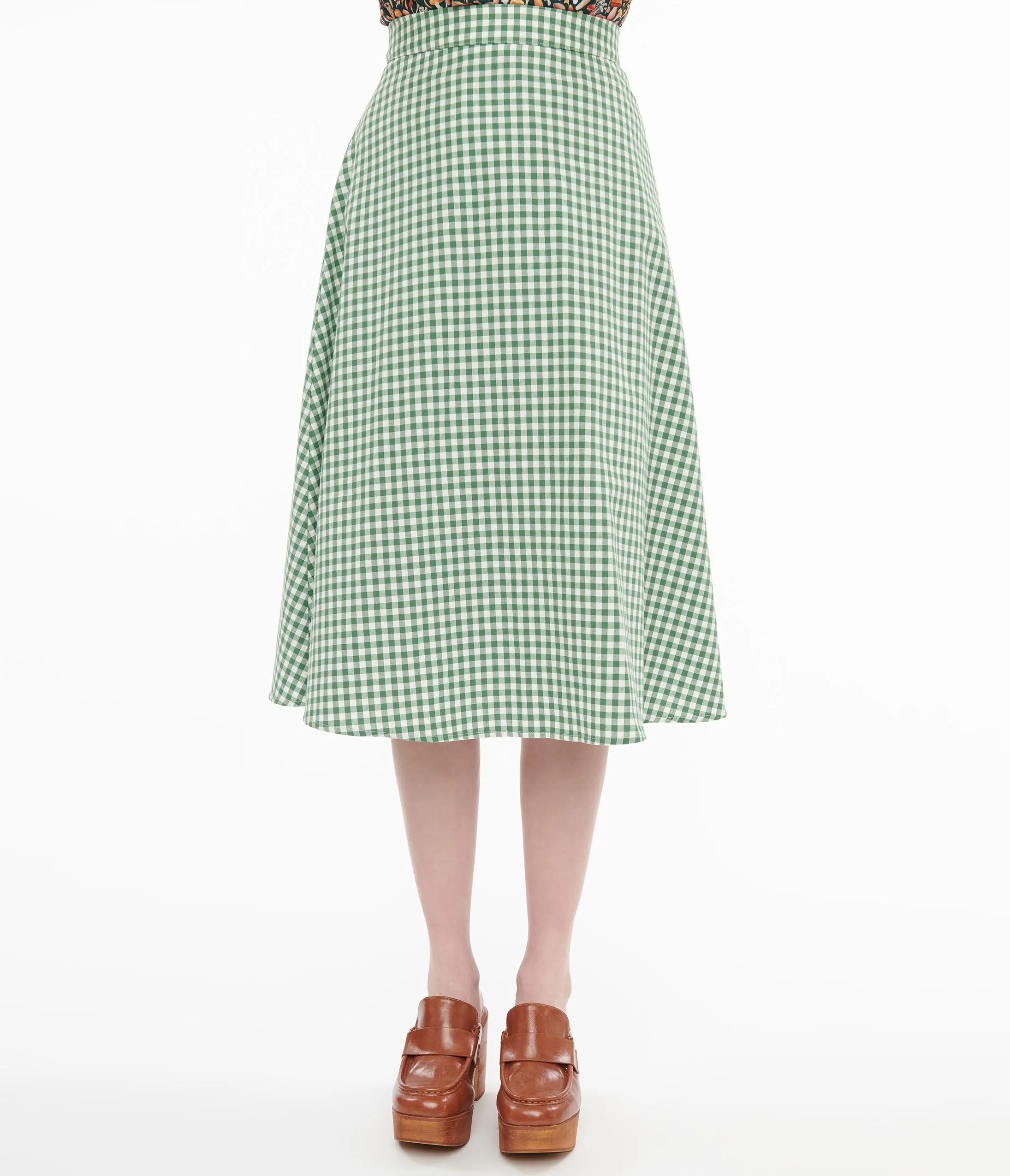 Collectif 1930s Green & White Gingham Hetty Swing Skirt