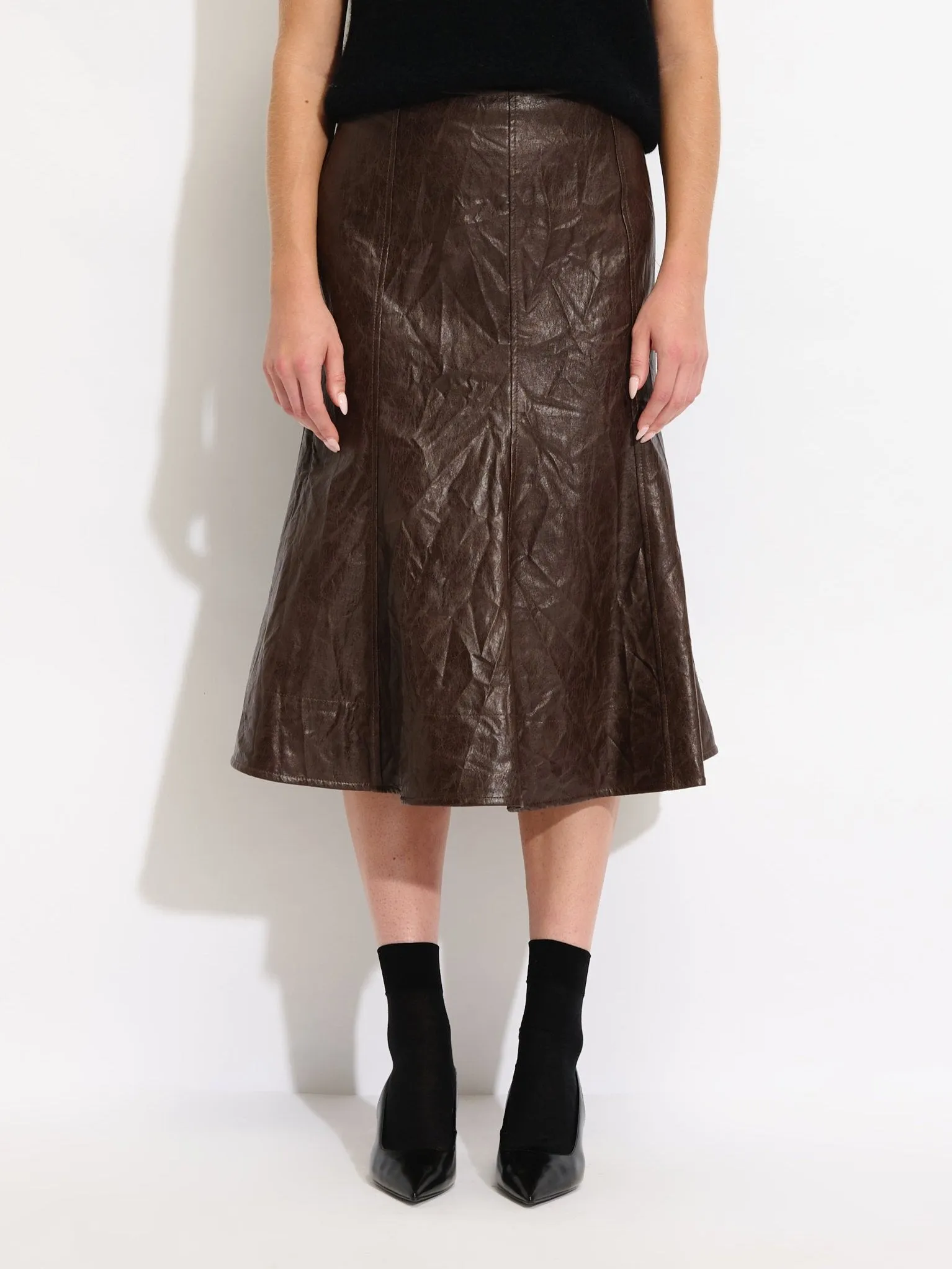 Crinkled Faux Leather Skirt