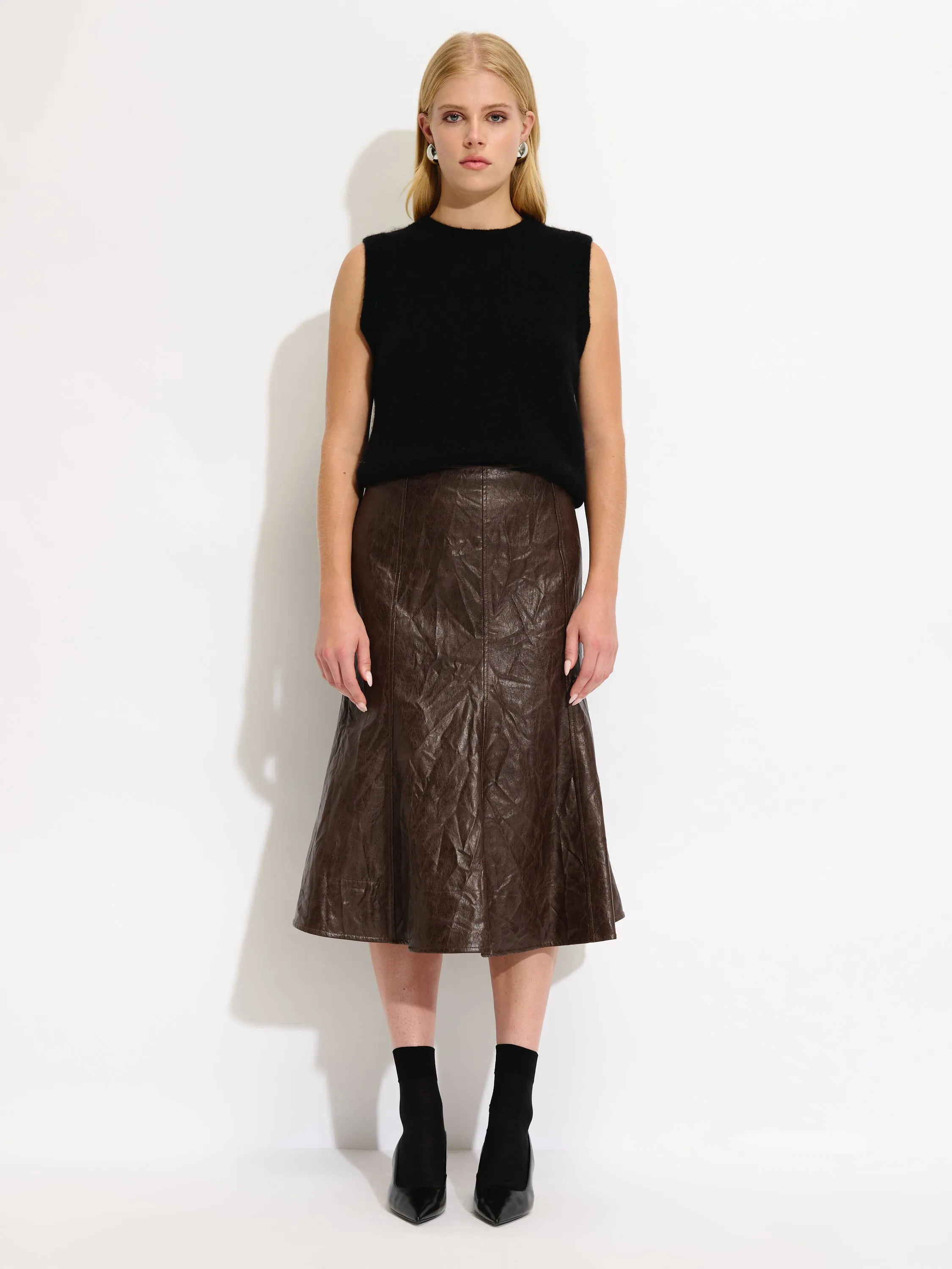 Crinkled Faux Leather Skirt