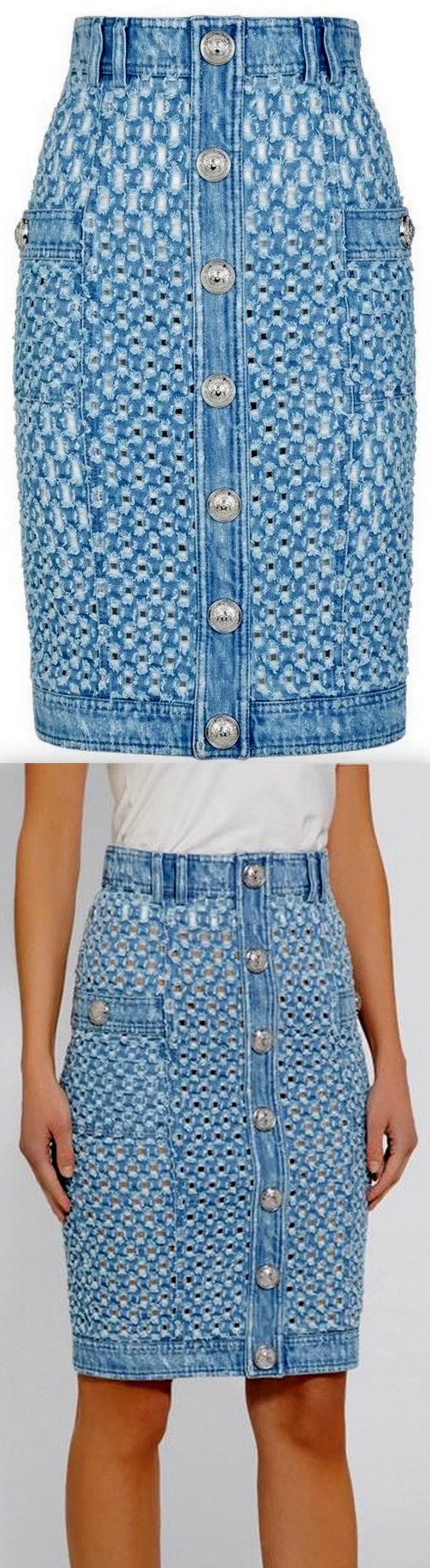 Cut-Out Denim Skirt