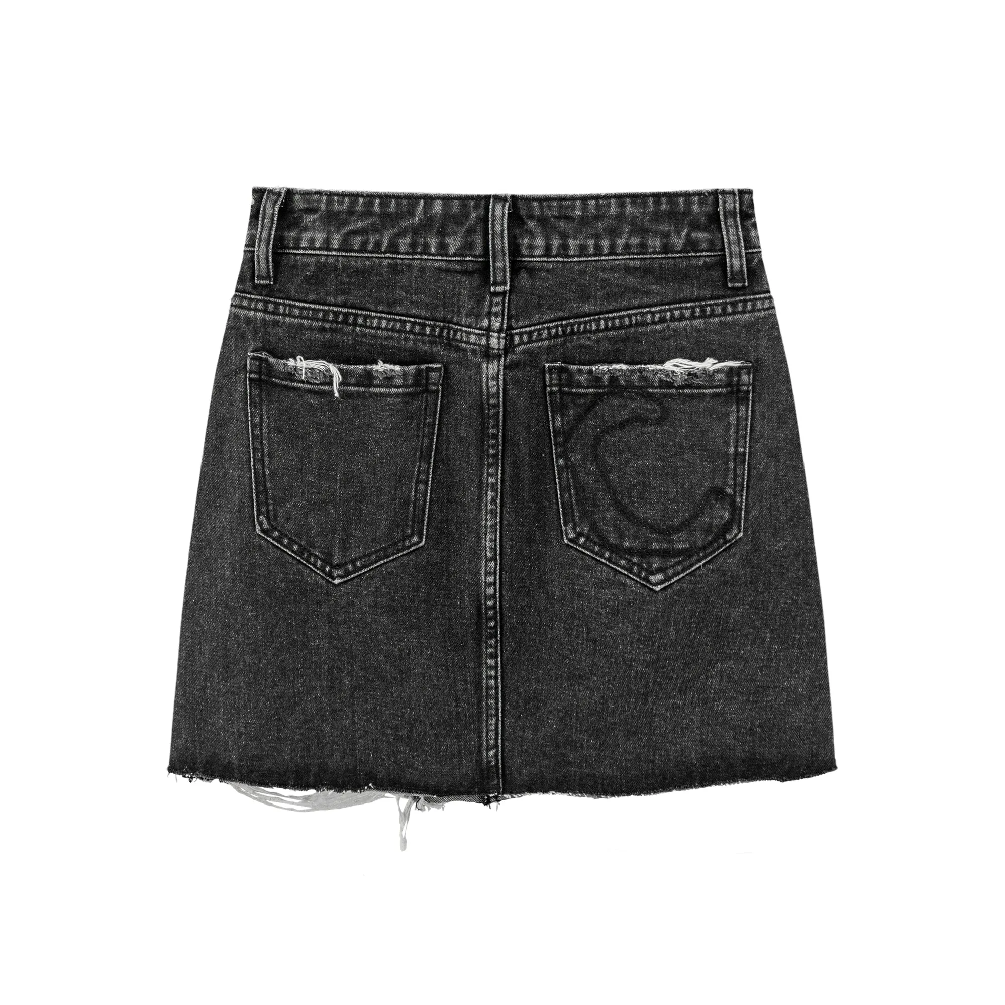 Damaged Black Denim Mini Skirt