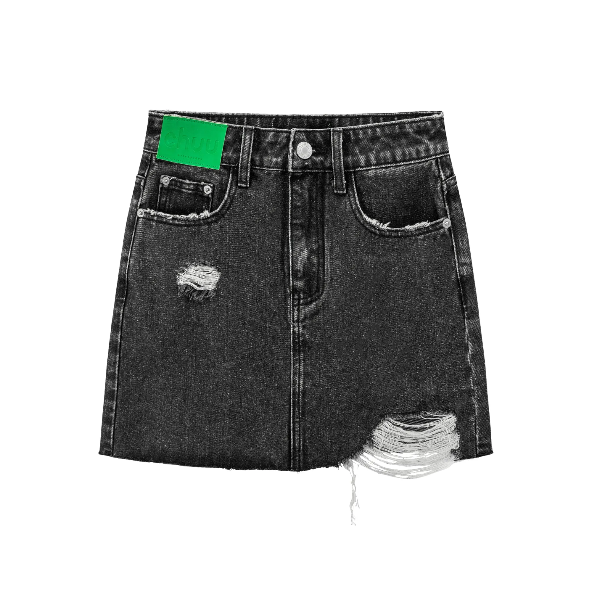 Damaged Black Denim Mini Skirt