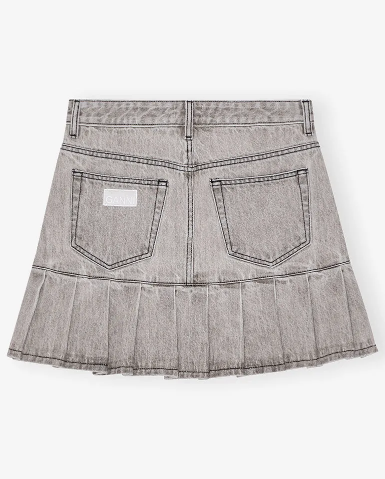 Denim Pleated Mini Skirt Gray Quill