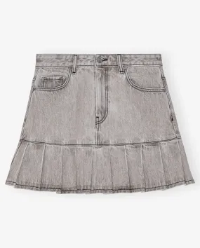 Denim Pleated Mini Skirt Gray Quill