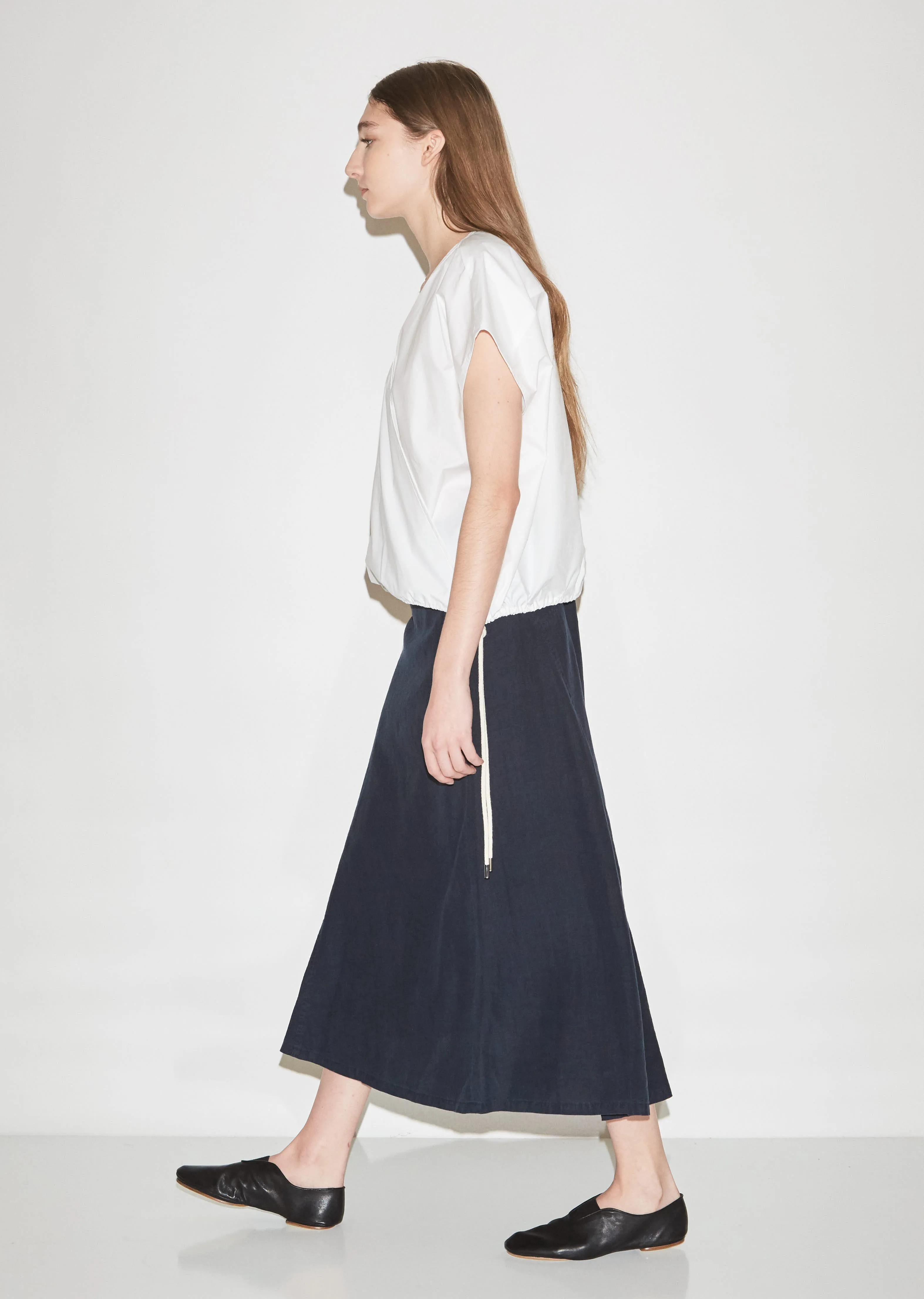 Diagonal Panel Flared Linen Skirt