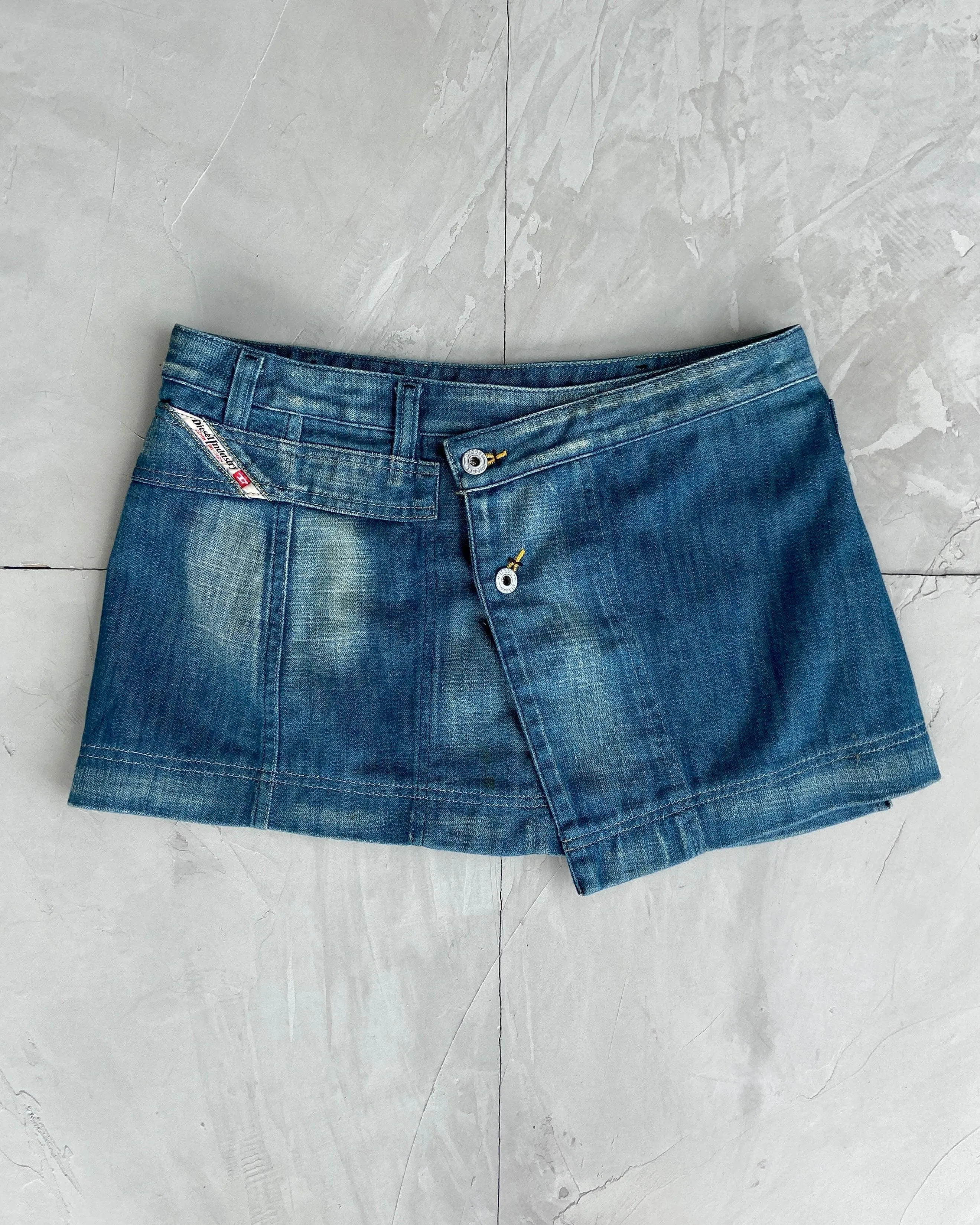 DIESEL DENIM ASYMMETRIC WRAP MINI SKIRT - S/M