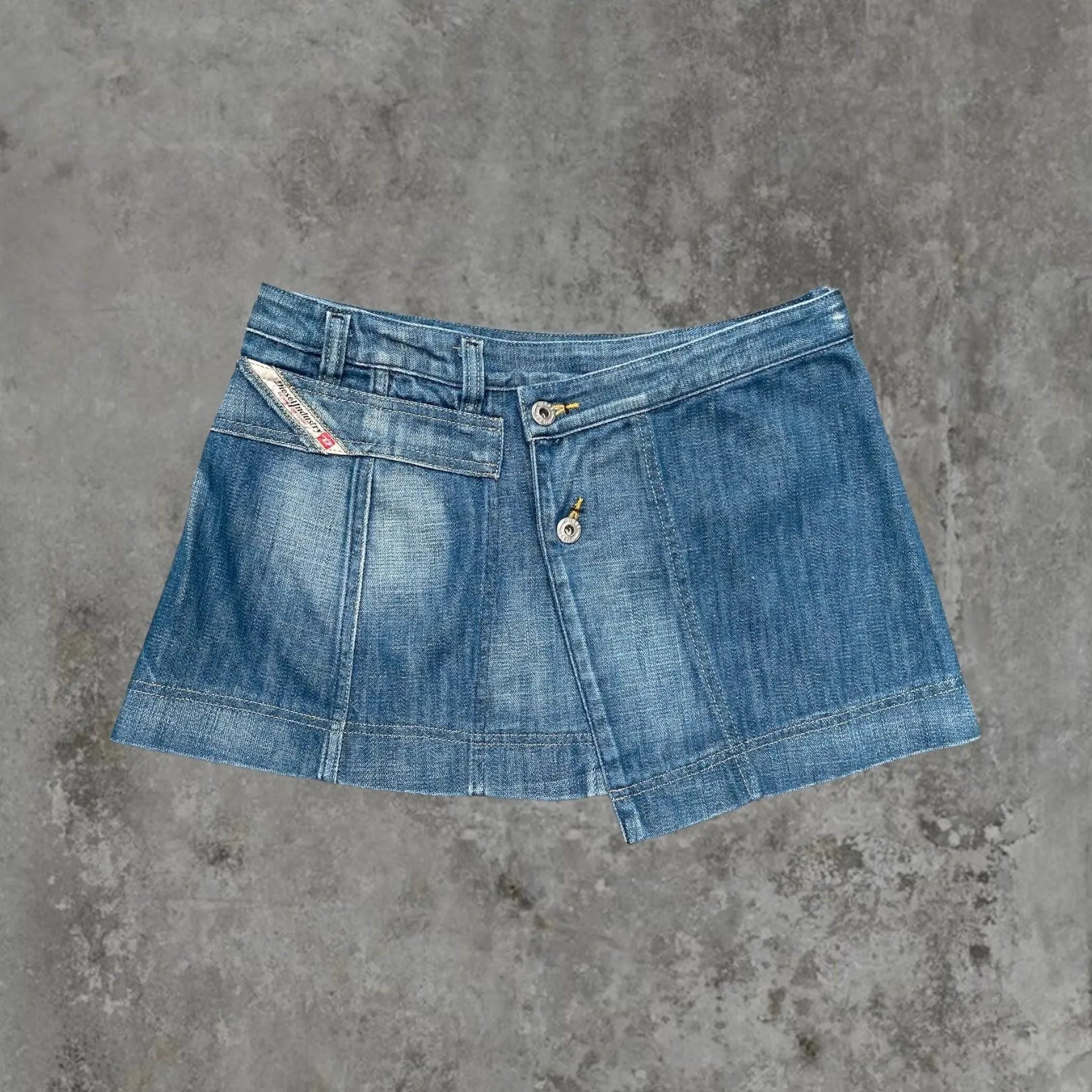 DIESEL DENIM ASYMMETRIC WRAP MINI SKIRT