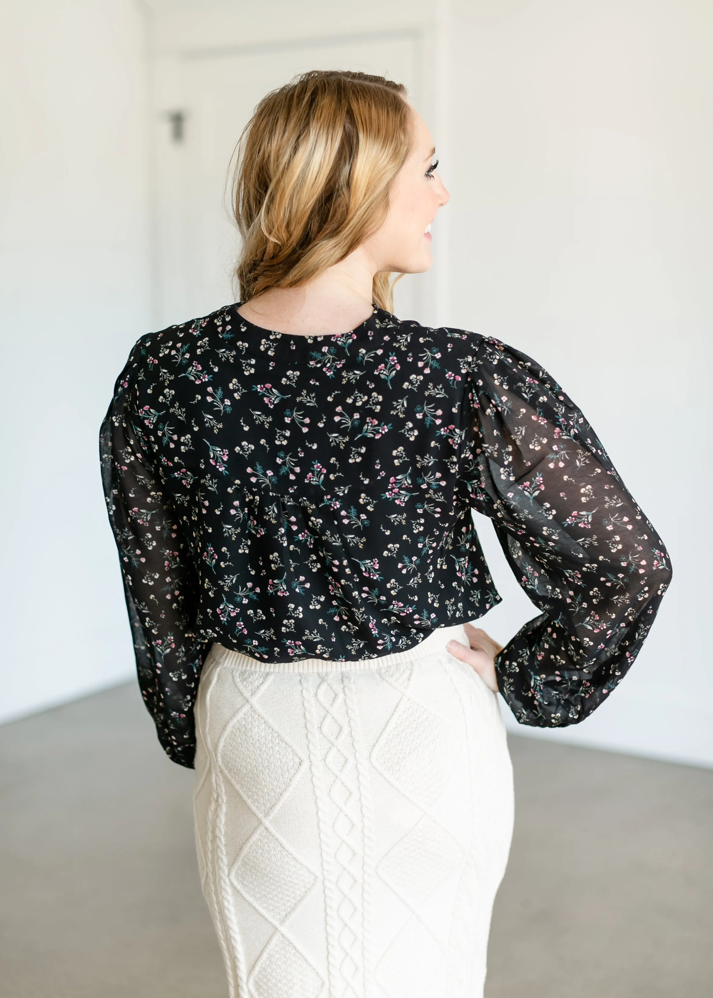 Ditsy Floral Button Chiffon Top - FINAL SALE