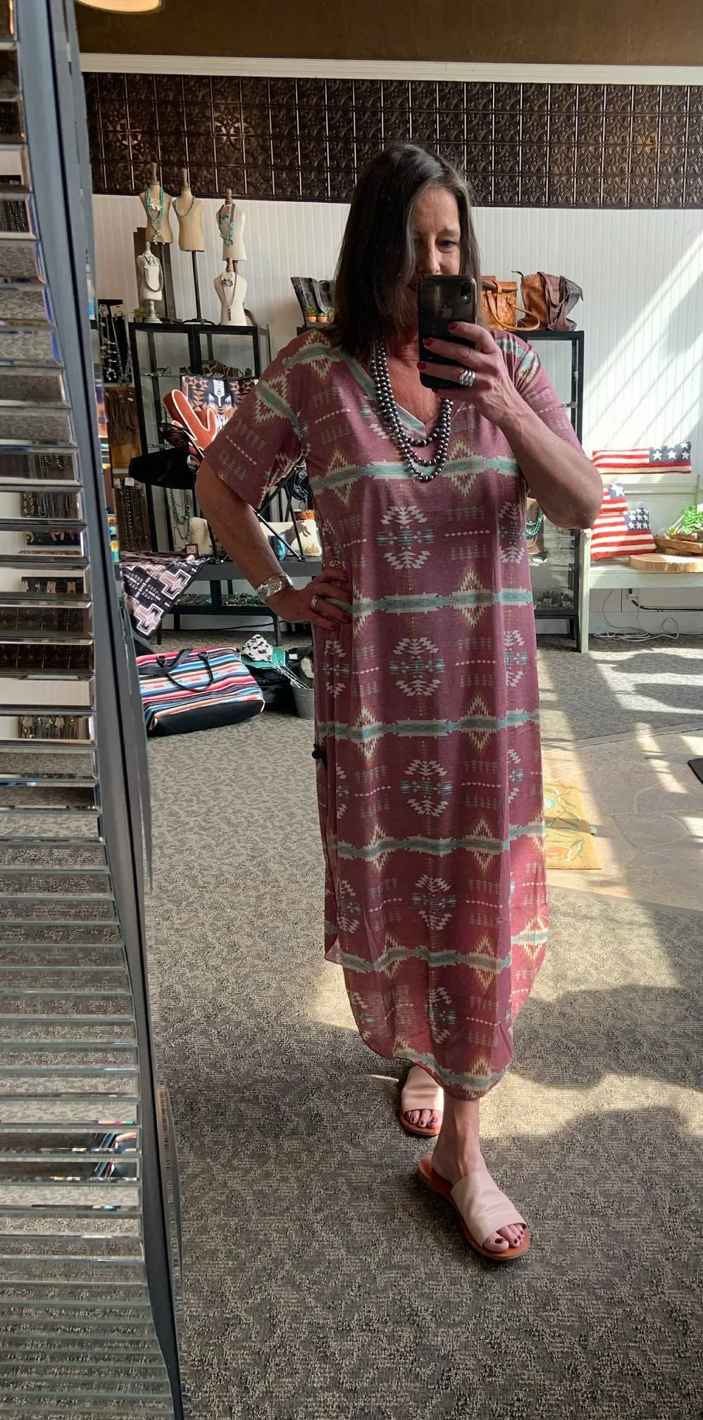 Dusty Rose Aztec Maxi Dress - S to 3X