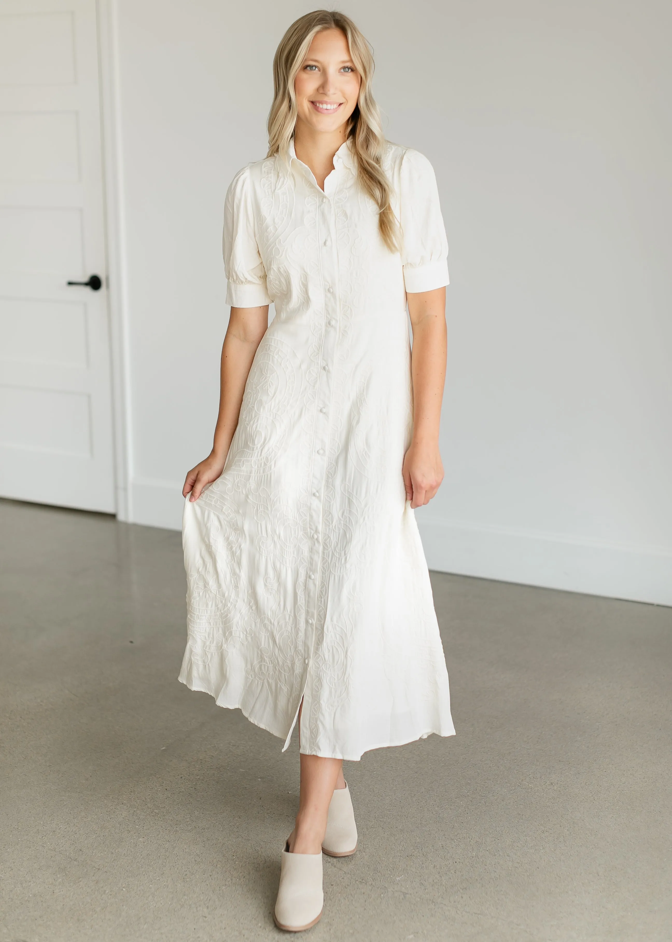 Embroidered Button Up Maxi Shirtdress - FINAL SALE