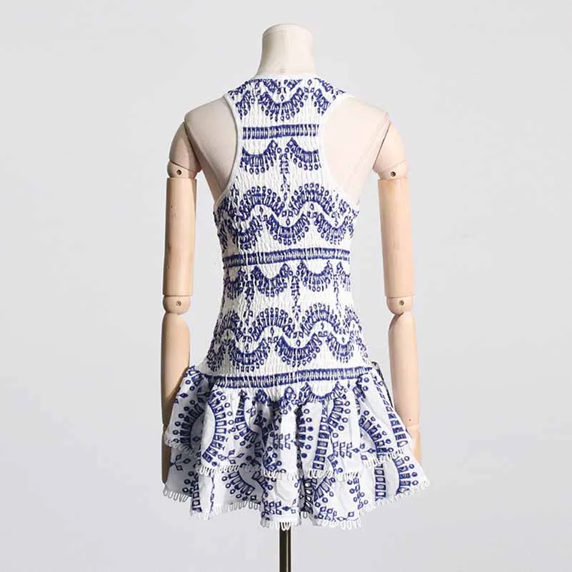 Embroidered Ruffled Floral Mini Dress Square Neck Short Dress