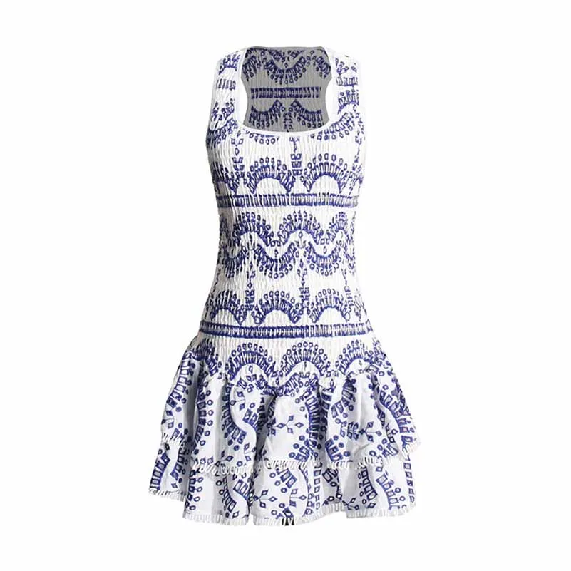 Embroidered Ruffled Floral Mini Dress Square Neck Short Dress