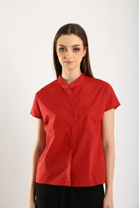 Ferrey Mandarin Collar Top in Red