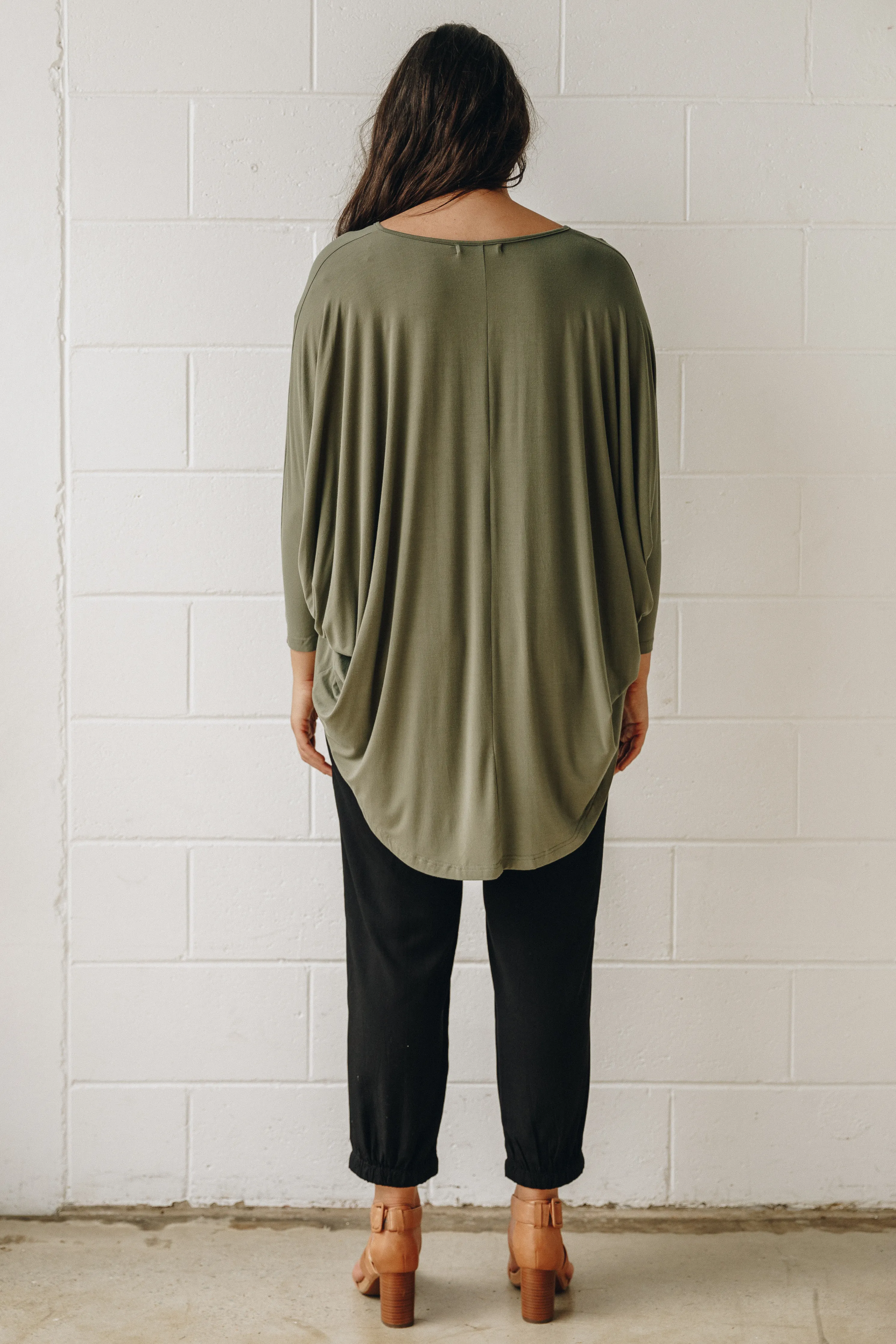 FINAL SALE Long Sleeve Hi Low Miracle Top in Khaki