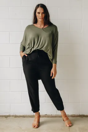 FINAL SALE Long Sleeve Hi Low Miracle Top in Khaki