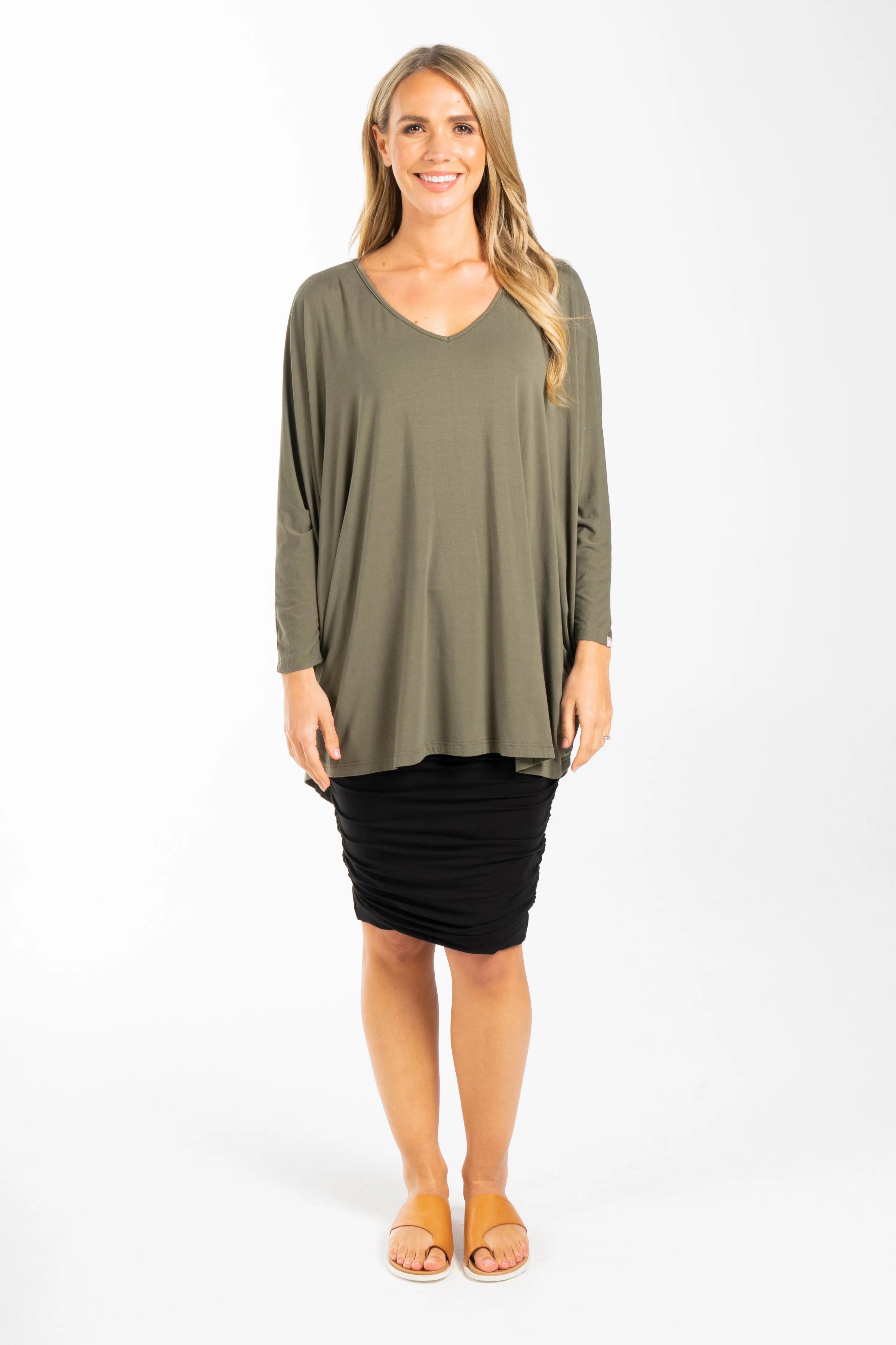 FINAL SALE Long Sleeve Hi Low Miracle Top in Khaki