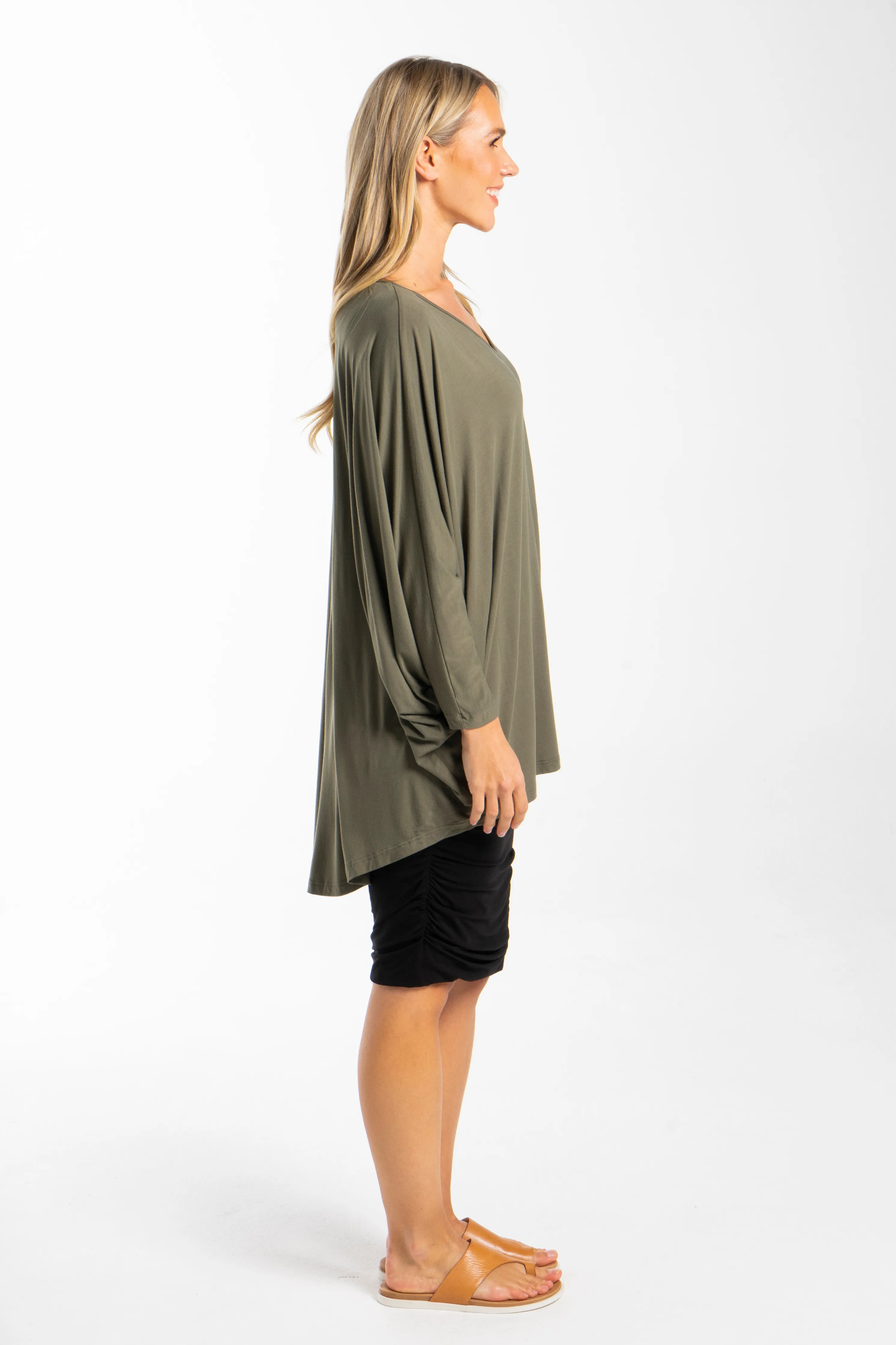 FINAL SALE Long Sleeve Hi Low Miracle Top in Khaki