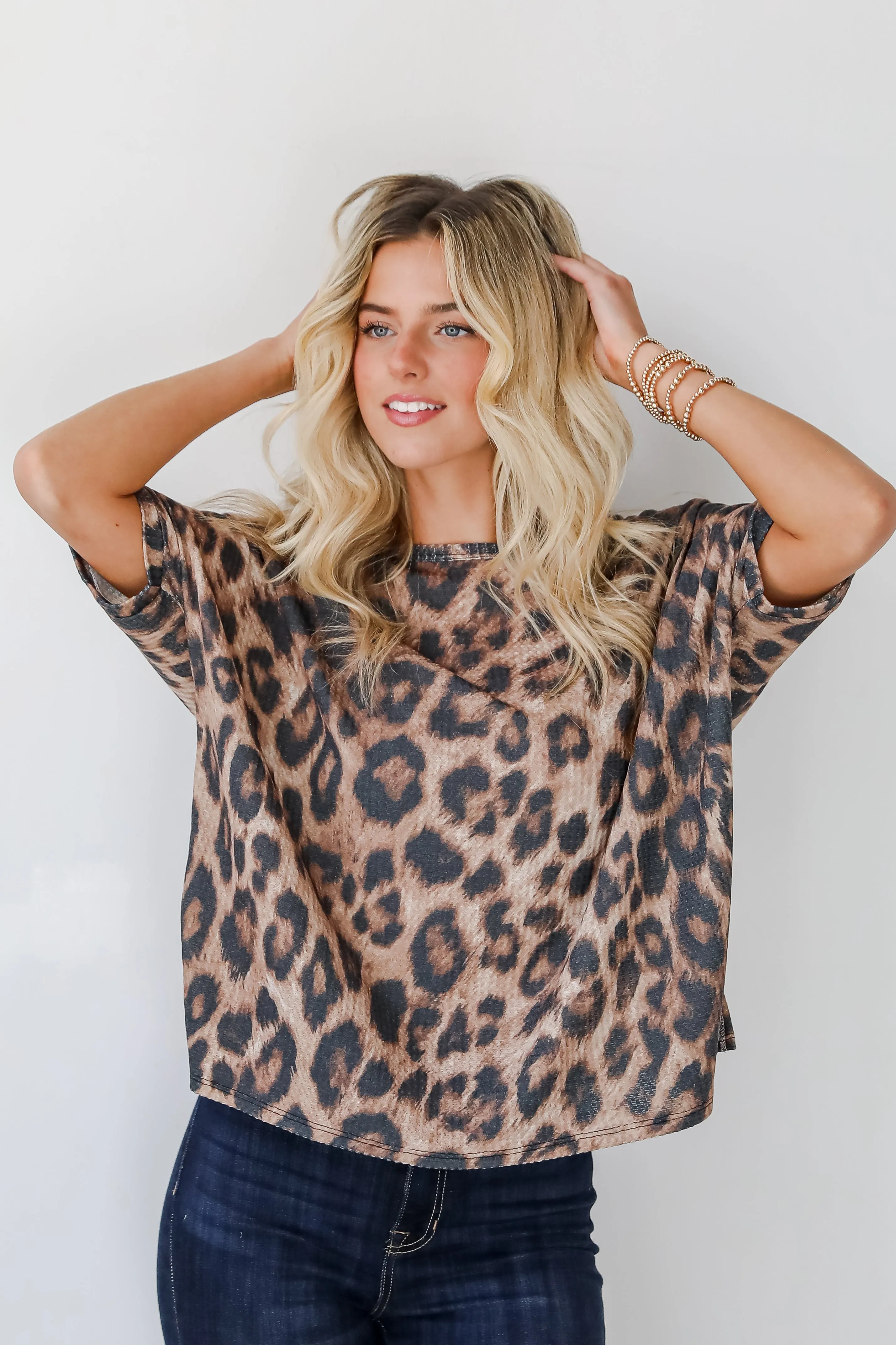 FINAL SALE - Wildly Captivating Mocha Leopard Waffle Knit Top - DOORBUSTER