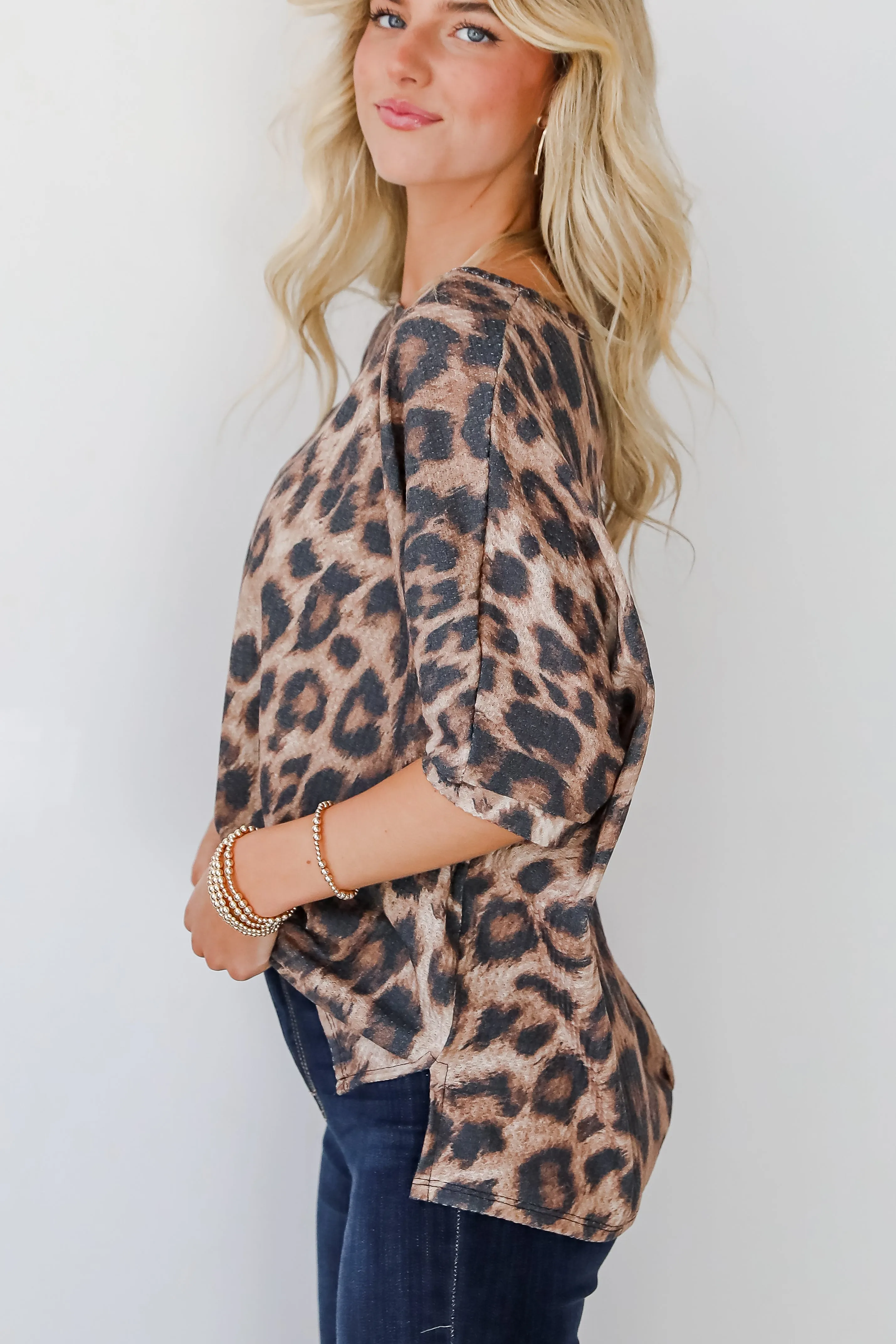 FINAL SALE - Wildly Captivating Mocha Leopard Waffle Knit Top - DOORBUSTER