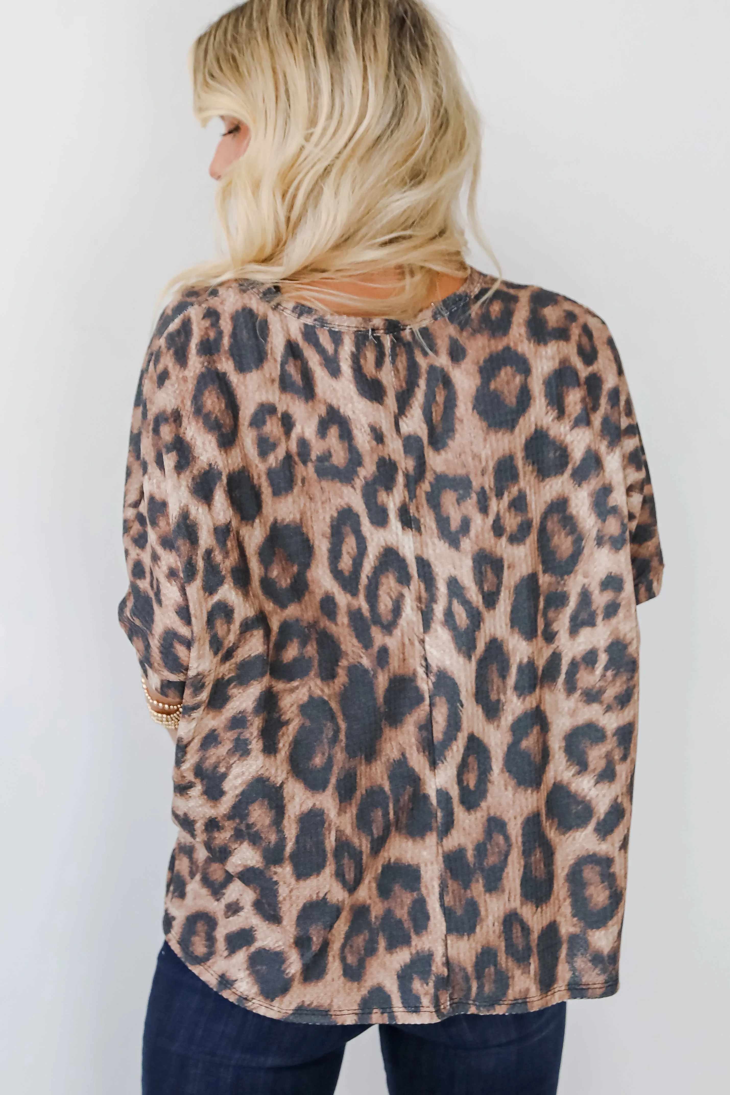 FINAL SALE - Wildly Captivating Mocha Leopard Waffle Knit Top - DOORBUSTER